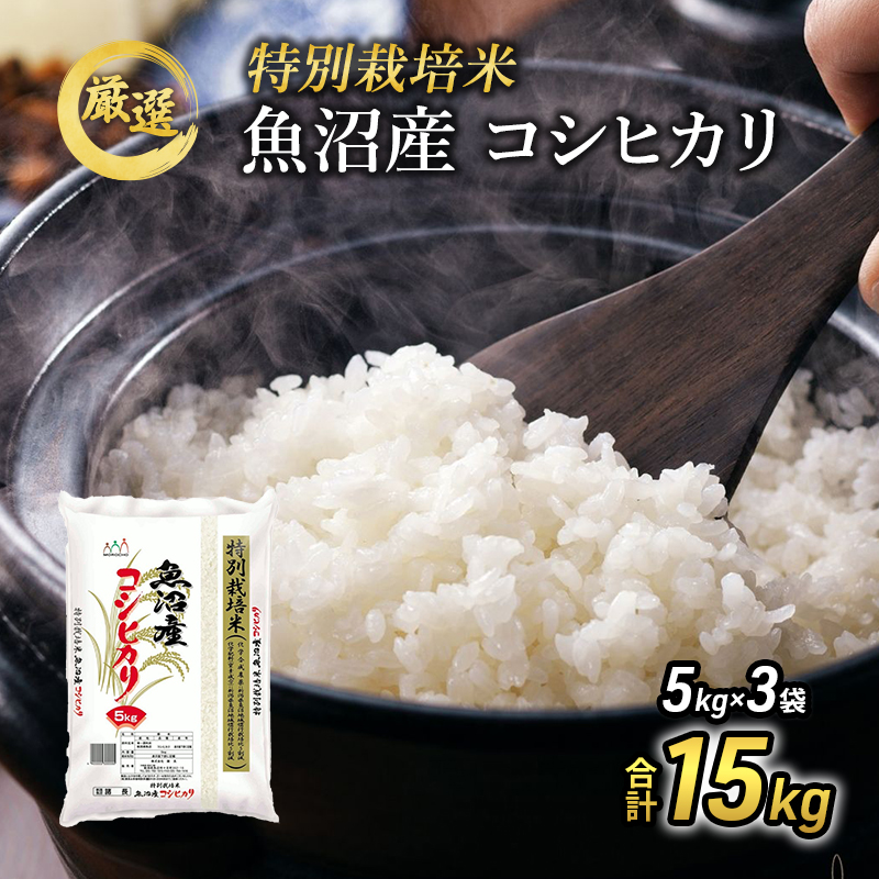 令和6年産『お米アドバイザー厳選！』魚沼産コシヒカリ　特別栽培米　精米15kg（5kg×3袋）