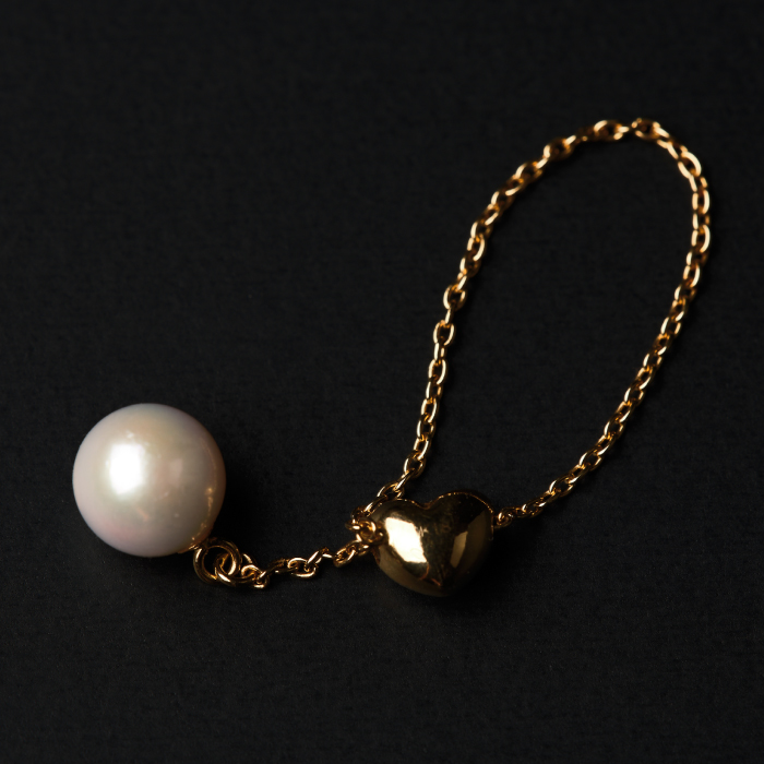 可愛い♪艶やかアコヤ真珠とチェーン＆ハートのフリーリング ジュエリー アクセサリー リング 指輪 真珠 パール K18 チェーンリング 美穂野 佐賀市 ：B850-017_イメージ2