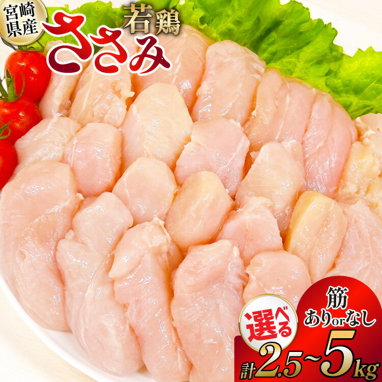 【ふるさと納税】 鶏肉 ささみ 選べる 種類 内容量 宮崎県産 筋あり 筋なし 若鶏ささみ 2.5kg 5kg セット [TRINITY 宮崎県 日向市 452061354] ササミ 鶏ささみ 鶏ササミ 小分け 冷凍 真空パック 個包装 宮崎 若鶏 国産