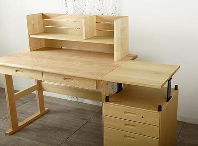 大川家具 ファイン 110cm デスクセット(デスク本体、本立、ワゴン) サクラ(バーチ) 野中木工所