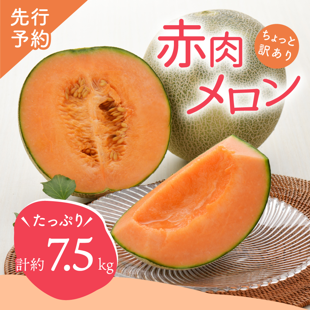 【2026年8月後半発送】【訳あり】 メロン 赤肉 7.5kg程度 (4～8玉) 青森県産