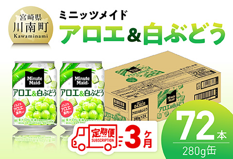 【3ヶ月定期便】ミニッツメイド「アロエ&白ぶどう」280g缶 72本（24本×3箱） 【 飲料 アロエ 白ぶどう 果汁 長期保存 定期便 】 [C11133t3] 【3ヶ月定期便】280g×72本（2