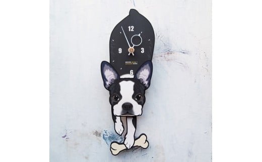 D-181F2 ボストンテリア-犬の振り子時計花02.PINK C-CD-181A