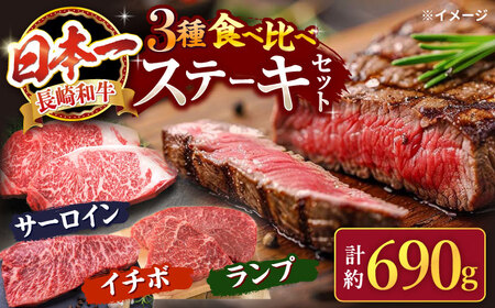 【最速配送】 長崎和牛 ステーキ 3種[CAG238] ステーキ サーロイン さーろいん 食べ比べ すてーき 贈答 ギフト 贈り物 ランプ 