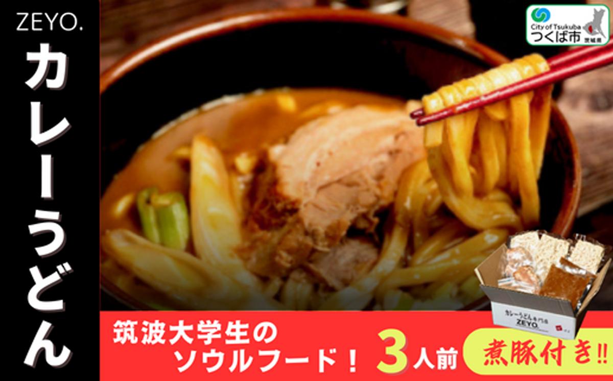 筑波大学生のソウルフード!  ZEYO.のカレーうどん 3人前(煮豚付き)【 カレーうどん カレー うどん ソウルフード 人気 煮豚 カレールー 茨城県 つくば市 】