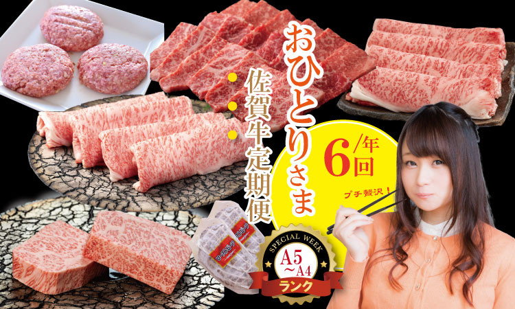
                  【定期便】佐賀牛  (年6回/奇数月お届け)  やまとフーズ 単身・おひとり様用 黒毛和牛 佐賀 ブランド牛 牛肉 A5～A4 
                