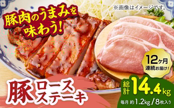 
            【12回定期便】豚ロースステーキ 約1.2kg（約150g×8枚）【吉里精肉】 [ZEW092]
          