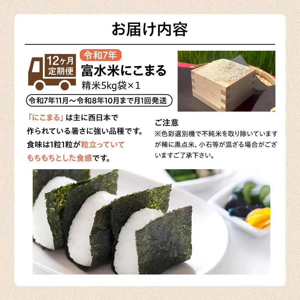 【期間限定・数量限定！】令和7年産　毎月お届け　定期便　富水米　精米　5kg×12か月　にこまる