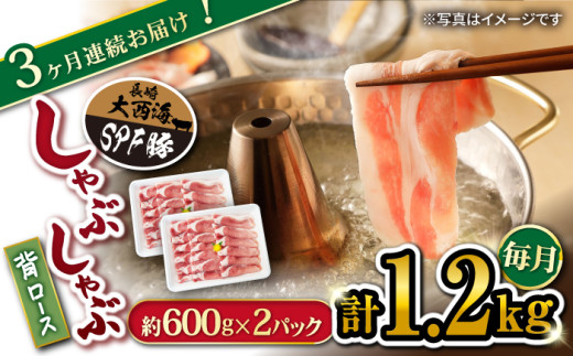【月1回1.2kg×3回定期便】 大西海SPF 豚 背ロース （ しゃぶしゃぶ 用）計3.6kg 訳あり ＜大西海ファーム＞ [CEK094]