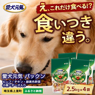 ふるさと納税 上里町 愛犬元気 パックン ビーフ チキン 緑黄色野菜 小魚 チーズ入り 2.5kg×4袋 ドッグフード