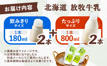＼TVで話題／北海道牛乳 放牧牛乳 800ml×2本・180ml×2本 【足寄町/ありがとう牧場】 [BEAH008]