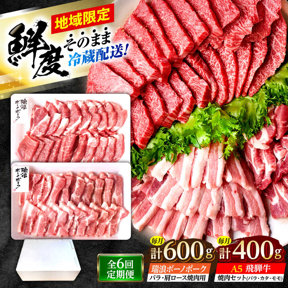 【ふるさと納税】【6回定期便】 ※冷蔵配送/地域限定※ 飛騨牛 ボーノポーク 焼肉セット 合計1kg 瑞浪市 / きなぁた瑞浪 和牛 国産 岐阜県産[AZCI096]