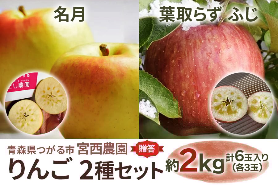 
            [贈答用] 名月×葉取らずふじ【約2kg 各3玉入り 計6玉】贅沢りんご 2種セット｜令和7年 2025年 ギフト 青森産 津軽 つがる りんご リンゴ 果物 フルーツ めいげつ フジ [0681]
          