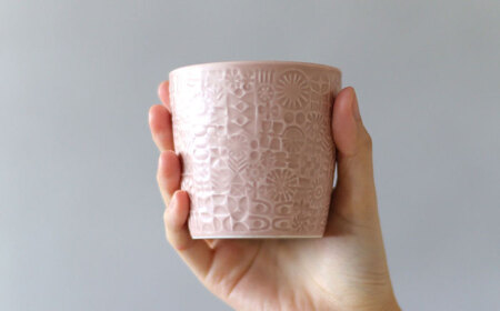 【波佐見焼】PATTERNED CUP ペア2色セット greige ＋ antique rose　【BIRDS’ WORDS】[CF068]