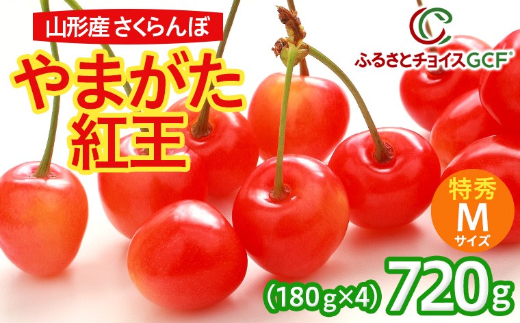 
                  【GCF】さくらんぼ【やまがた紅王】 約180ｇ×4パック  特秀 Ｍサイズ【令和9年産先行予約】 FS26-018
                