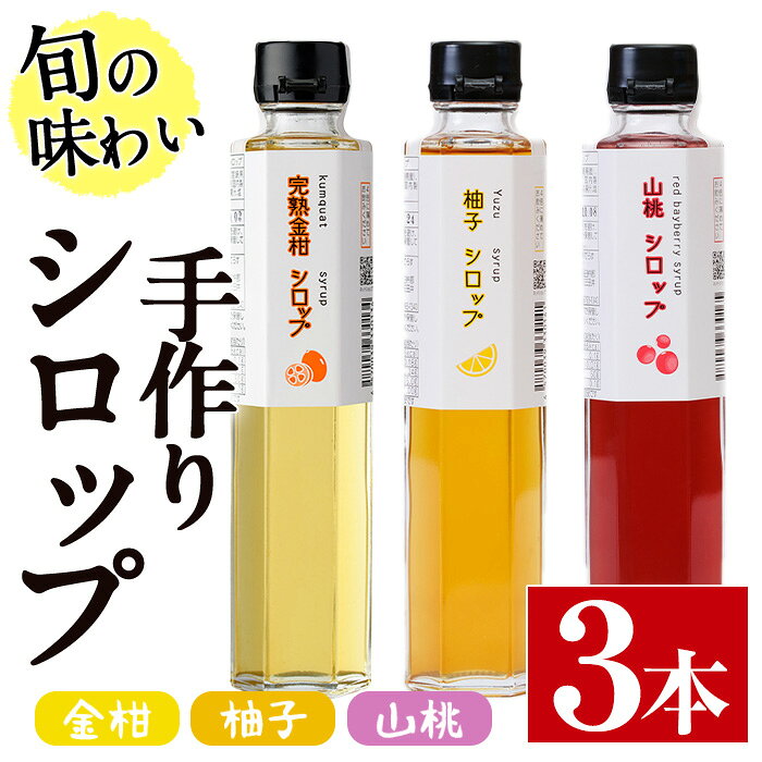 【ふるさと納税】旬果工房てらすの手作りシロップ(柚子・山桃・金柑)(計3本)飲料 ドリンク 水割り お湯割り 炭酸割り カクテル【TR001】【旬果工房てらす】