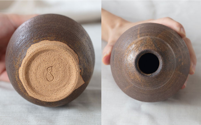 土師窯　伊羅保釉瓢 花入 花瓶 陶器