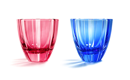 浅草切子 KANA KURITA「ぐい呑 子持縞 青藍/金赤」ペアセット 木箱入り_0012-100-T07