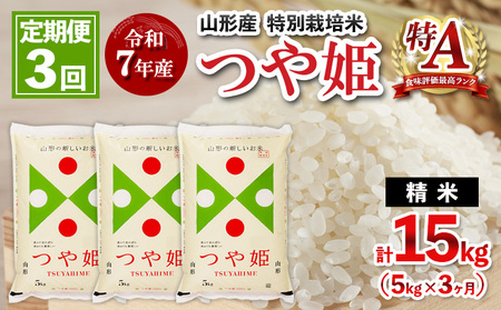 【定期便3回】令和7年産 山形産 特別栽培米 つや姫 5kg×3ヶ月(計15kg)  定期便 人気 米 ブランド米 精米したて 山形 FY25-486