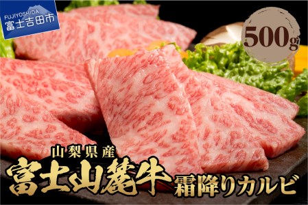 山梨県産　富士山麓牛　霜降りカルビ 500g	焼肉 牛 牛肉 霜降り カルビ 山梨 富士吉田