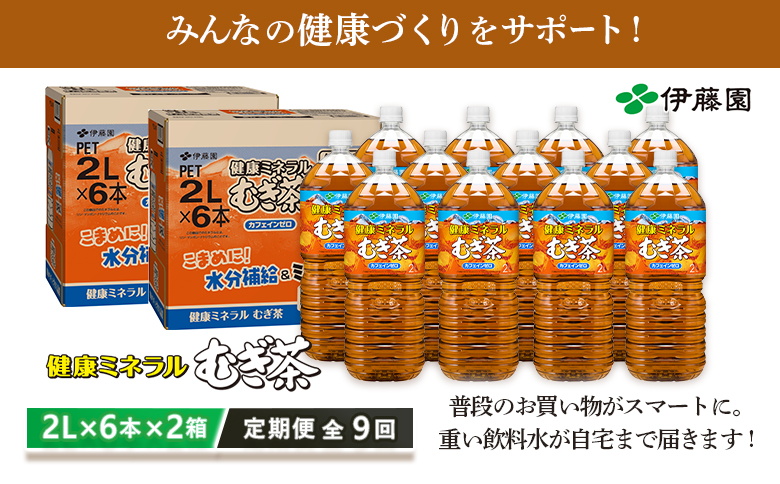 『定期便：全9回』健康ミネラル麦茶2L×6本×2箱【50002101】