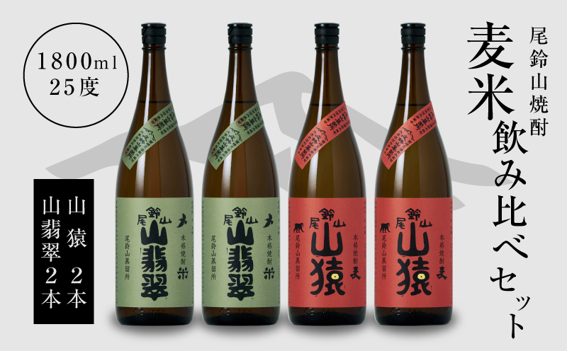 焼酎尾鈴山（山猿2本・山翡翠2本）各1800ml＞  K09_0038_3