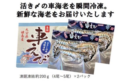 生食用凍眠凍結姫島車えび(養殖)約200ｇ(4尾～5尾)×2パック