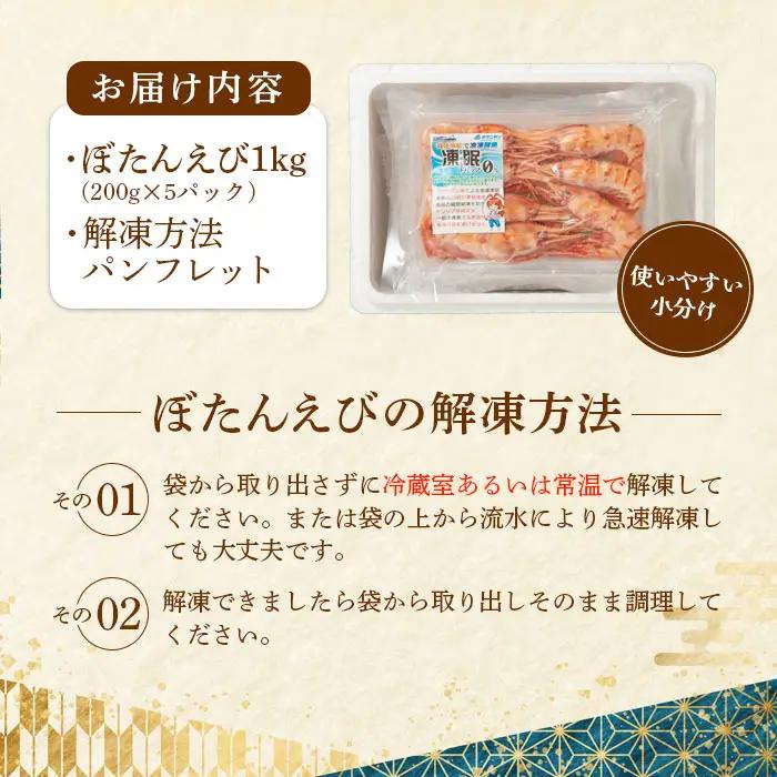 超速リキッド凍結でドリップゼロ！北海道羽幌産生鮮ぼたんえび 1kg（200g×5パック）【0311901】