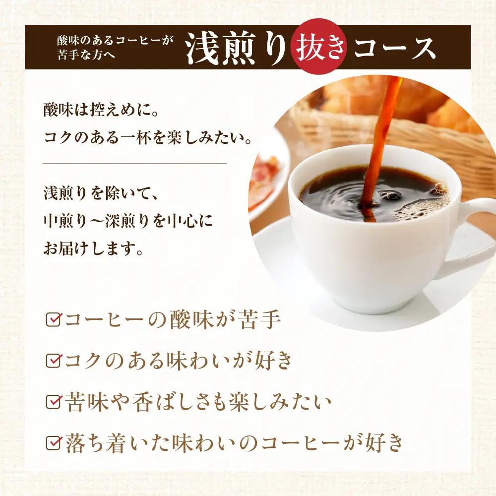 【コーヒー豆定期便12か月】『焙煎幸房“そら”』世界を旅するコーヒー　苦いのは苦手、深煎り抜きコース・粉　200g×2種類