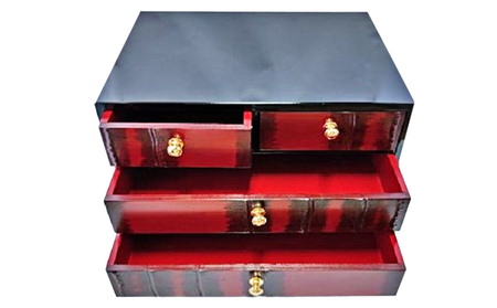 新潟特産竹塗　ミニ整理箪笥  3段小引出4引き 民芸品 工芸品 伝統技術 インテリア 小物入れ レターケース お菓子箱 引き出し 