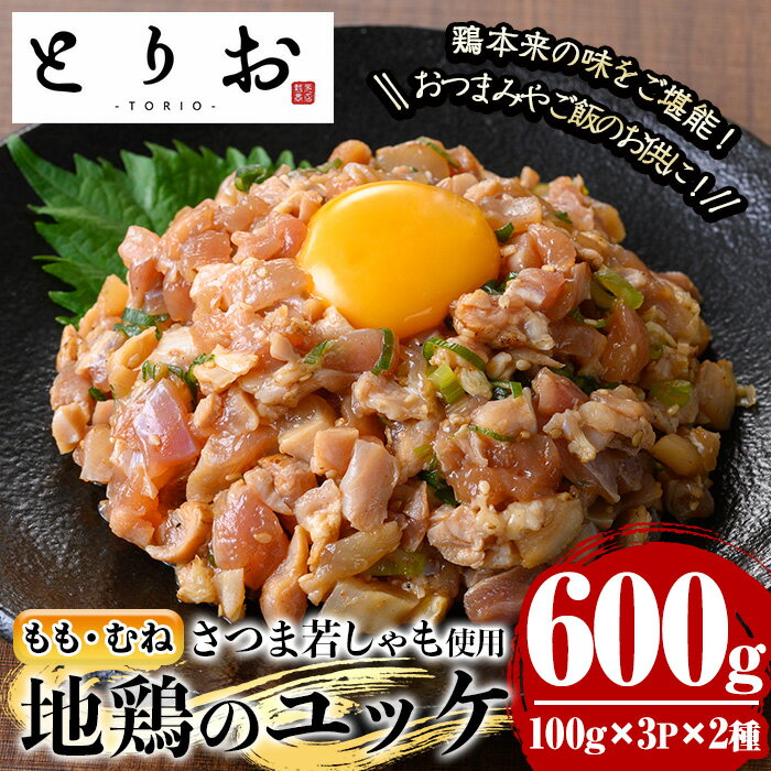 【ふるさと納税】地鶏ユッケ！ももとむねのセット12人前(100g×6袋・計600g) 国産 鹿児島県産 鶏肉 鳥肉 地鶏 地どり もも肉 モモ肉 むね肉 ムネ肉 ユッケ ユッケ肉 冷凍【野元商店】