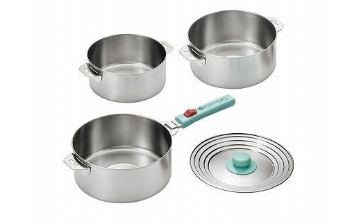 EJQ-1200 燕熟の技 ステンレス鍋16cm & 18cm & 20cm・着脱ハンドル･兼用蓋付き FC020308