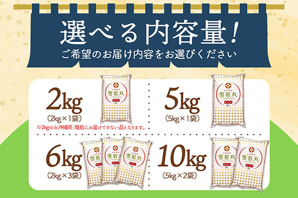＜12月中旬発送＞山形米6か月定期便！雪若丸無洗米 6kg（入金期限：2025.11.25） 12月中旬発送 6kg（2kg×3袋）