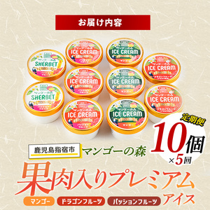 定期便 全5回 ゴロゴロ果肉入り アイス 10個入 定期便 マンゴーの森 IBZ040-002 定期便 定期便