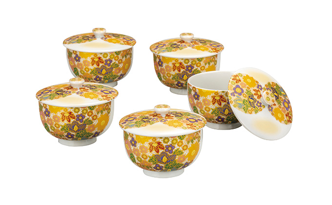 九谷焼　 蓋付汲出揃 　花詰　a03 