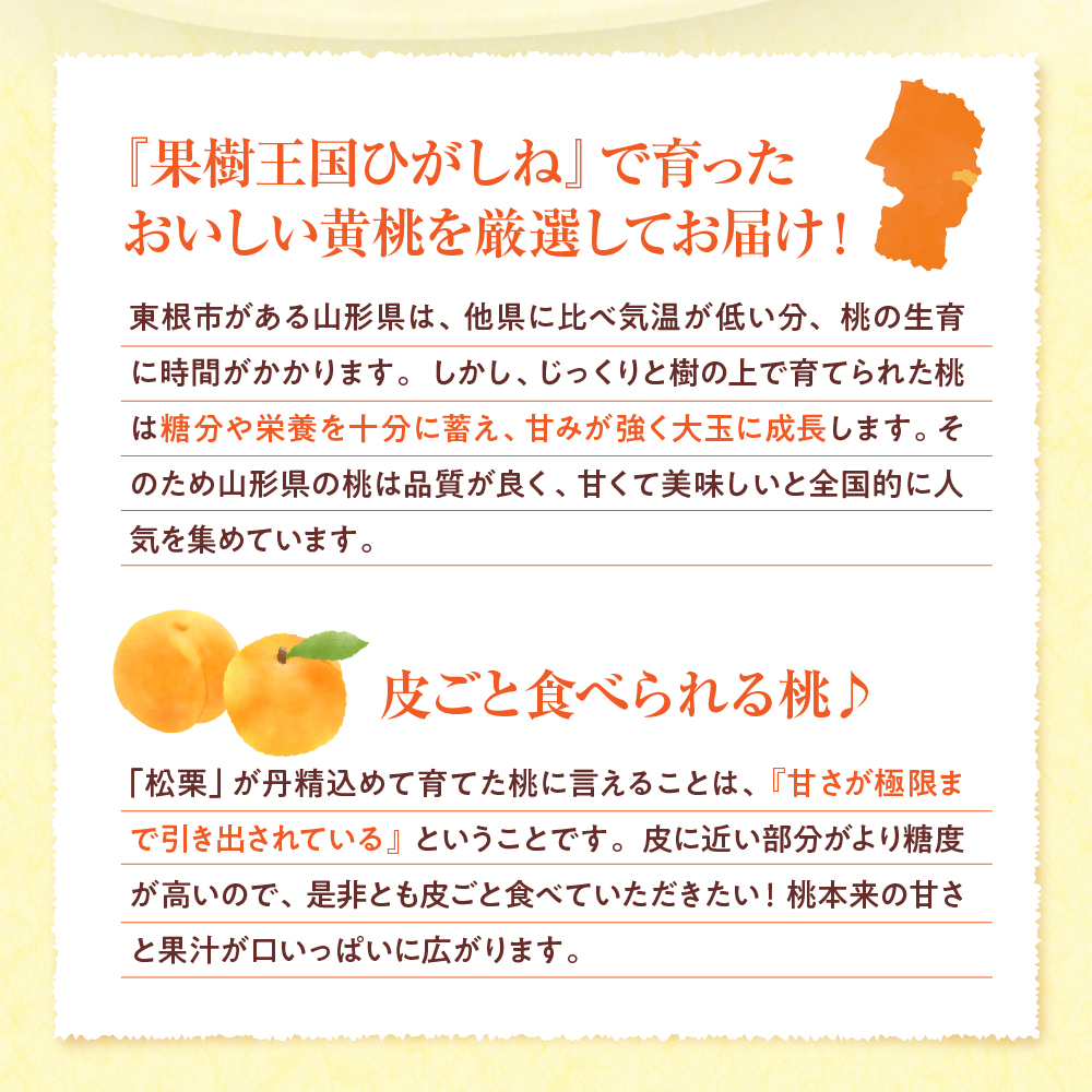 【2026年産】黄桃 品種おまかせ 秀品2kg(やわらかめ) 松栗提供 山形県 東根市 hi062-062 黄桃 品種おまかせ 秀品2kg(やわらかめ)