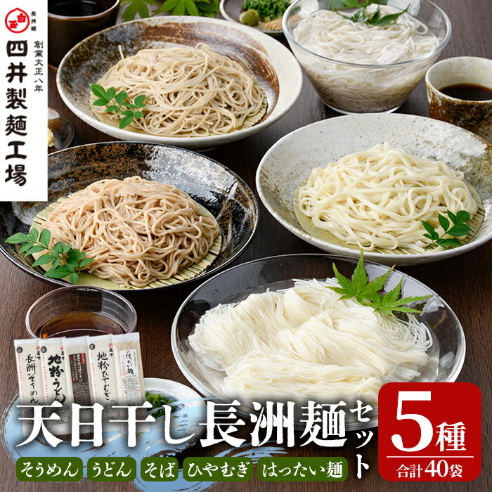 【ふるさと納税】天日干し長洲麺詰合せ(合計40袋・5種)そうめん ひやむぎ うどん そば はったい麺 麺類 詰合せ 手軽 簡単調理 常温 大分県産【101401300】【四井製麺工場】