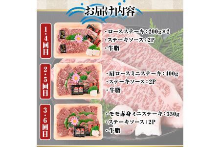 【ksg1361】＜定期便・全6回(連続)＞博多和牛A5～A4 ステーキ食べ比べセット ロース・肩ロース・モモ赤身(総量2.3kg) 牛肉 黒毛和牛 国産 霜降り 2キロ 2kg 化粧箱 贈答 ギフト