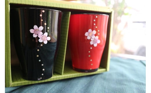 手描き蒔絵入りタンブラー(ライン桜)　【07208-0071】