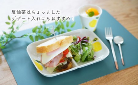 【波佐見焼】 フレッシュアート 角仕切り皿 プレート＆湯呑  各2枚 計4枚〈レモン・りんご〉 [OAQ013]