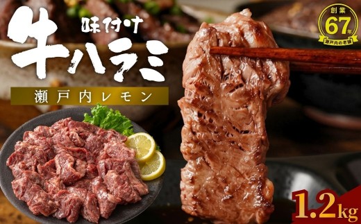 【瀬戸内レモン 味付けハラミ】1.2kg(300g×4パック) 尾野精肉店の牛ハラミ 焼くだけ簡単｜肉 訳あり 味つき 小分け 冷凍 牛肉 ハラミ お肉 焼肉 BBQ 真空パック 簡単調理 はらみ