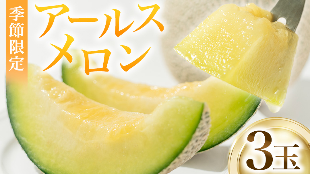【2026年8月下旬発送開始】 季節 限定 ！ 甘さ満点 アールス メロン 3玉 入箱 果物 フルーツ 農家直送 産直 青肉メロン 特産品 マスクメロン メロン くだもの 茨城 [BC044sa] 3