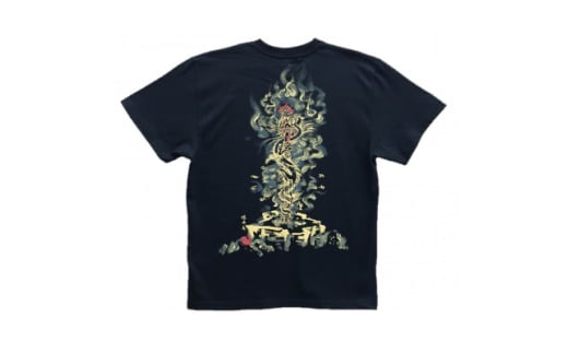 手描きTシャツ 仏画 倶利伽羅不動 黒 (半袖 Lサイズ)【1615015】
