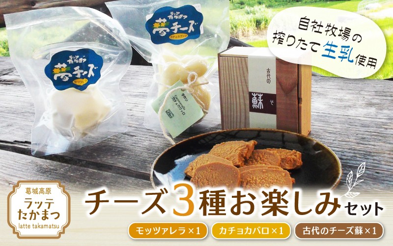 
（冷蔵） ラッテたかまつ チーズ ３種お楽しみセット ／ モッツアレラ カチョカバロ 古代のチーズ 蘇
