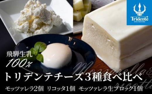 飛騨生乳100％ モッツァレラ2個 &  リコッタ1個 &  モッツァレラチーズ生ブロック1個セット | セット チーズ 冷蔵 濃厚 低温殺菌 乳製品 おいしい 人気 チーズ工房トリデンテ LF020