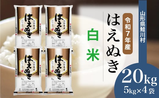 ＜令和7年産米＞ はえぬき 【白米】 20kg （5kg×4袋）＜配送時期選べます＞　山形県鮭川村