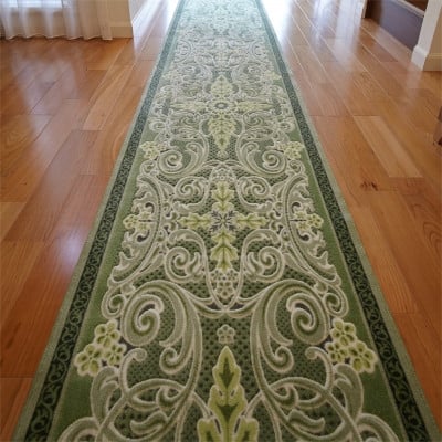 
            日本製 廊下カーペット 65cm×120cm ＜モダンオーナメント＞ 滑り止め グリーン【1671899】
          