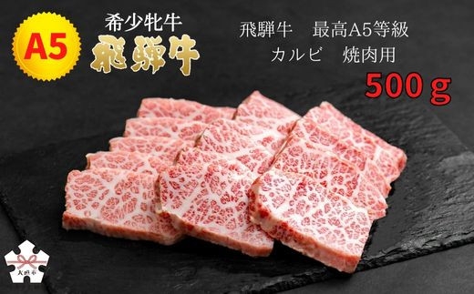 
<飛騨牛 メス牛> 最高A5等級 カルビ 焼肉用 500g
