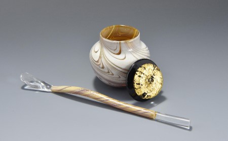 高級ガラス工芸品　棗と茶杓セット〈ガラス 棗 茶杓 茶道 食器