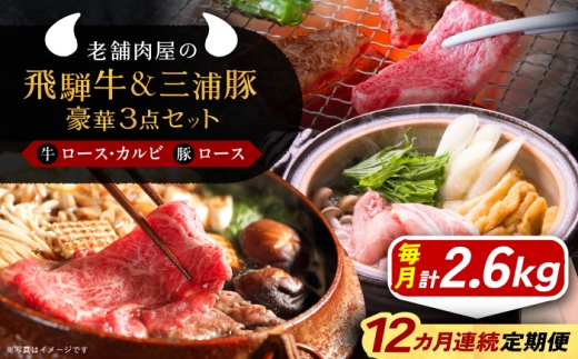 【12回定期便】 牛肉 飛騨牛ロース1kg カルビ700g 三浦豚ロース900g 豪華3点セット 各種類1パック しゃぶしゃぶ・焼肉 / 飛騨牛 三浦豚 ロース カルビ セット 和牛 国産 霜降り 肉 A5ランク 高級肉 ブランド牛 ブランド和牛 肉 牛肉 冷凍 焼き肉 バーベキュー BBQ お取り寄せ 贈答 ギフト 岐阜県 /恵那市/岩島屋 [AUAJ032]
